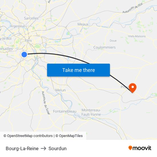Bourg-La-Reine to Sourdun map