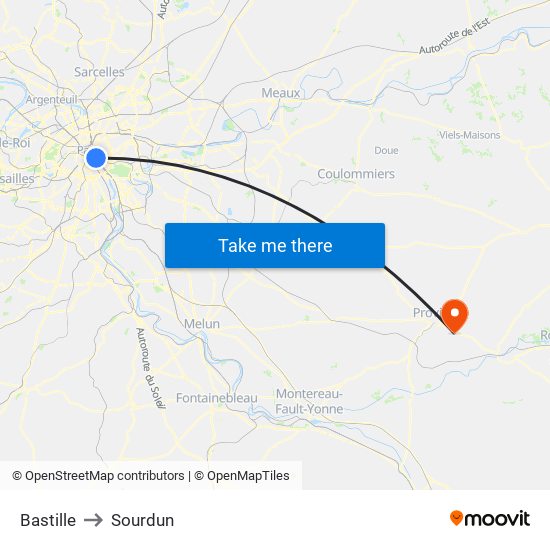 Bastille to Sourdun map