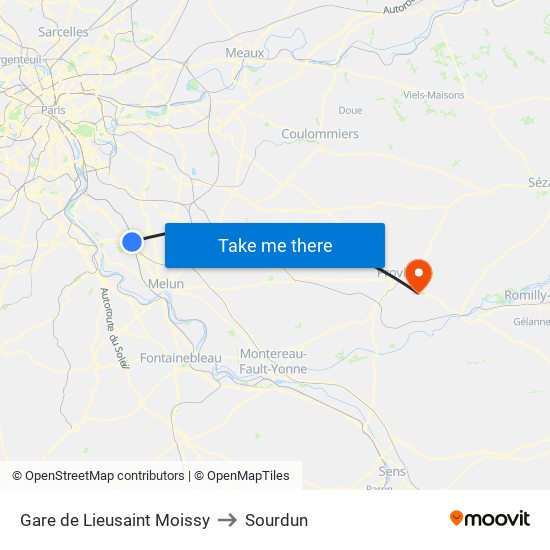 Gare de Lieusaint Moissy to Sourdun map