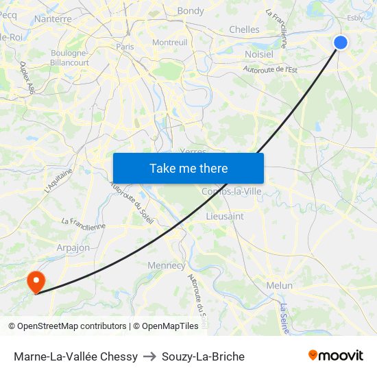 Marne-La-Vallée Chessy to Souzy-La-Briche map