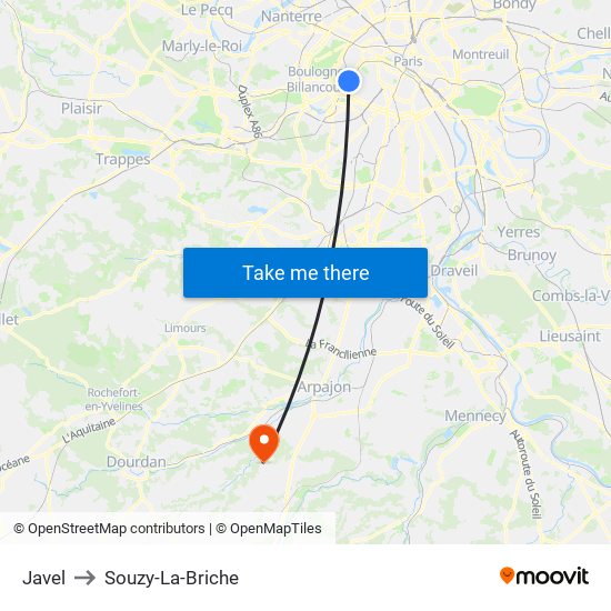 Javel to Souzy-La-Briche map