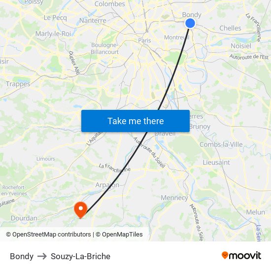 Bondy to Souzy-La-Briche map