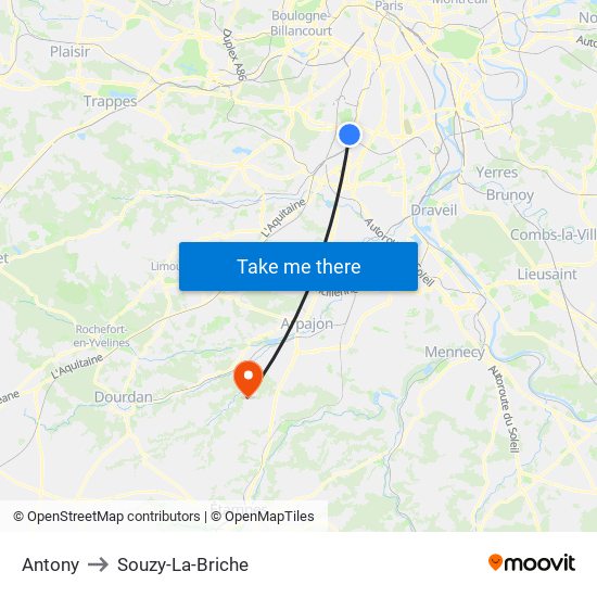 Antony to Souzy-La-Briche map