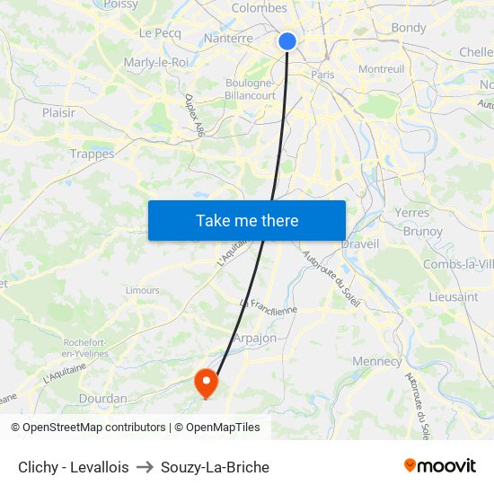 Clichy - Levallois to Souzy-La-Briche map