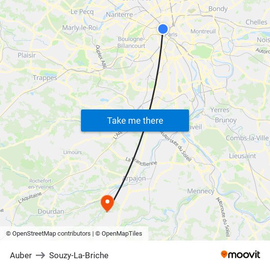 Auber to Souzy-La-Briche map