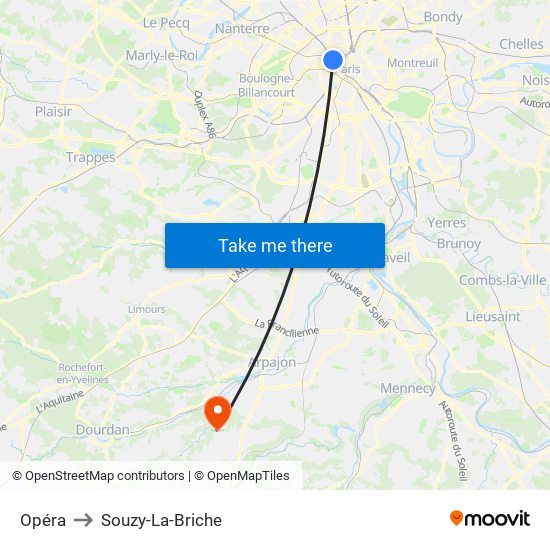 Opéra to Souzy-La-Briche map