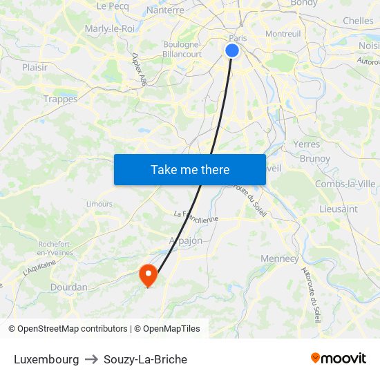 Luxembourg to Souzy-La-Briche map