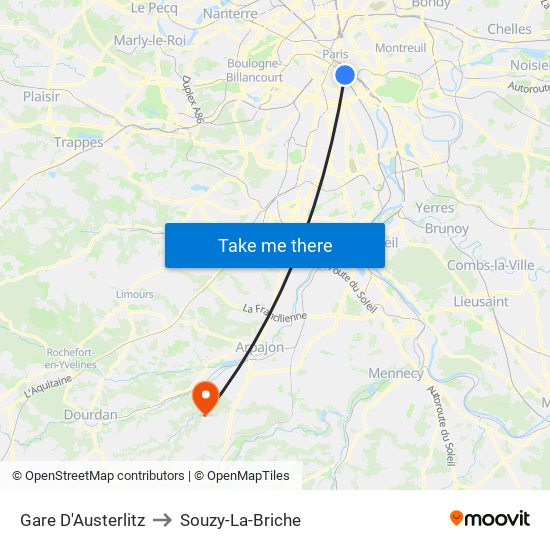 Gare D'Austerlitz to Souzy-La-Briche map