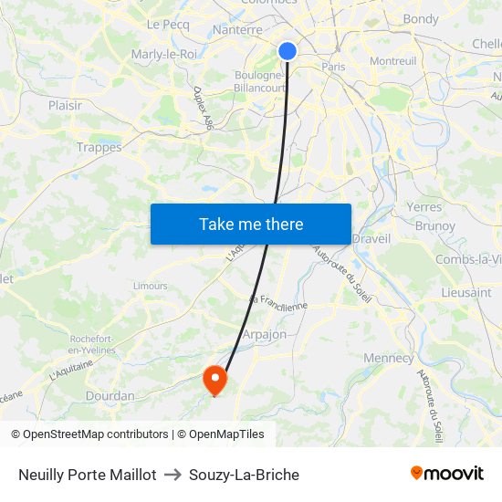 Neuilly Porte Maillot to Souzy-La-Briche map