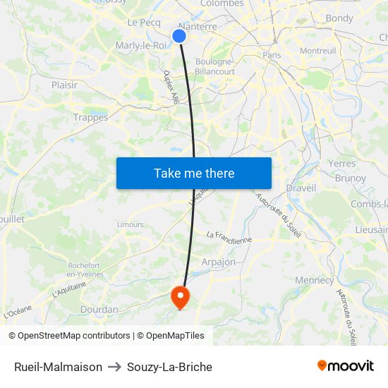 Rueil-Malmaison to Souzy-La-Briche map