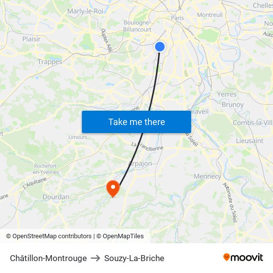 Châtillon-Montrouge to Souzy-La-Briche map