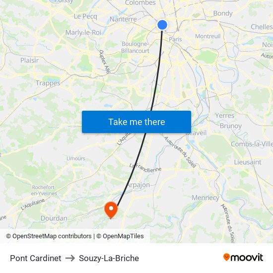 Pont Cardinet to Souzy-La-Briche map