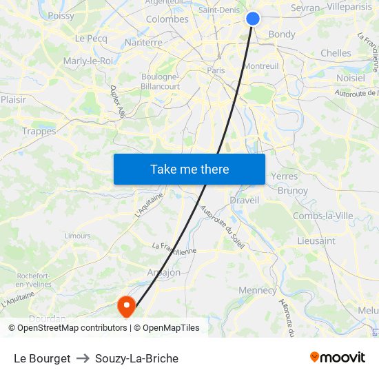 Le Bourget to Souzy-La-Briche map