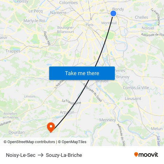 Noisy-Le-Sec to Souzy-La-Briche map