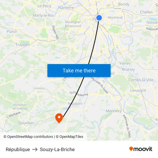 République to Souzy-La-Briche map
