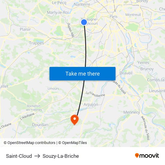Saint-Cloud to Souzy-La-Briche map