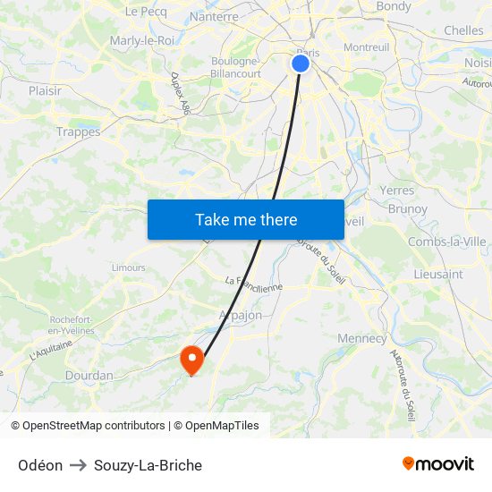 Odéon to Souzy-La-Briche map