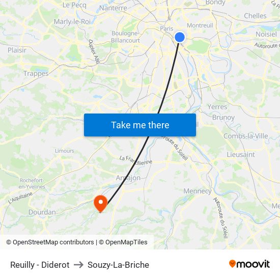 Reuilly - Diderot to Souzy-La-Briche map