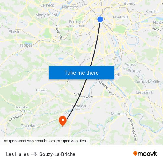Les Halles to Souzy-La-Briche map