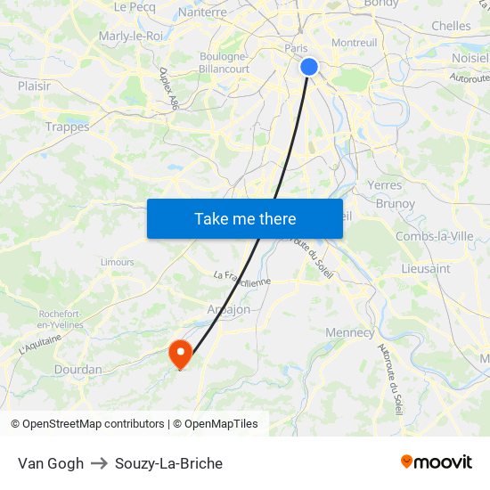 Van Gogh to Souzy-La-Briche map