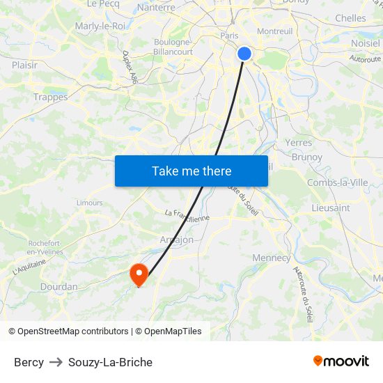 Bercy to Souzy-La-Briche map