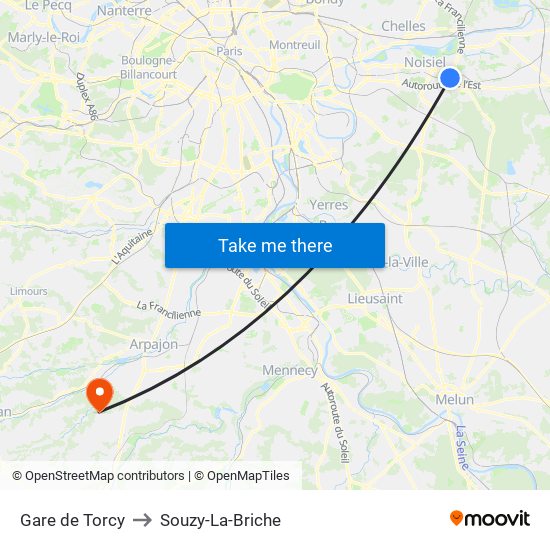 Gare de Torcy to Souzy-La-Briche map