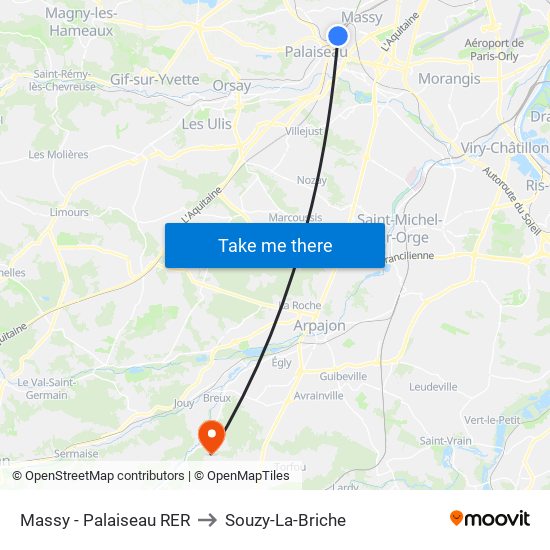 Massy - Palaiseau RER to Souzy-La-Briche map