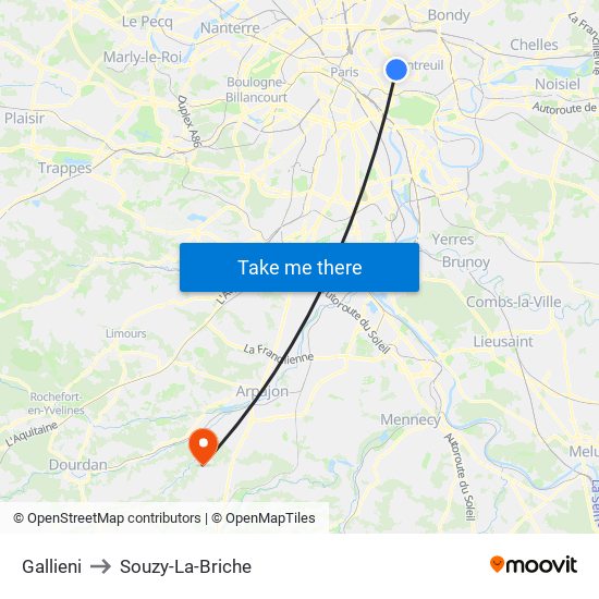 Gallieni to Souzy-La-Briche map