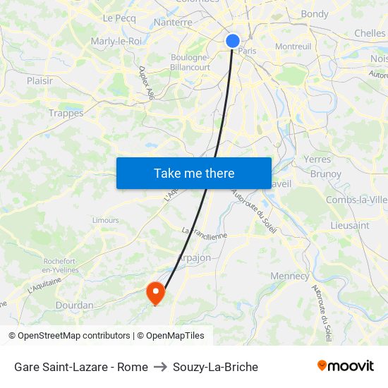 Gare Saint-Lazare - Rome to Souzy-La-Briche map
