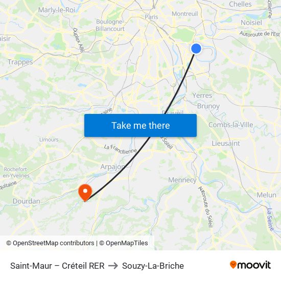 Saint-Maur – Créteil RER to Souzy-La-Briche map
