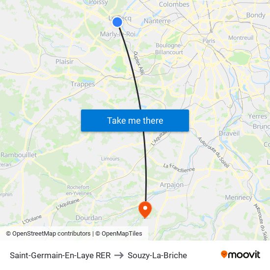 Saint-Germain-En-Laye RER to Souzy-La-Briche map