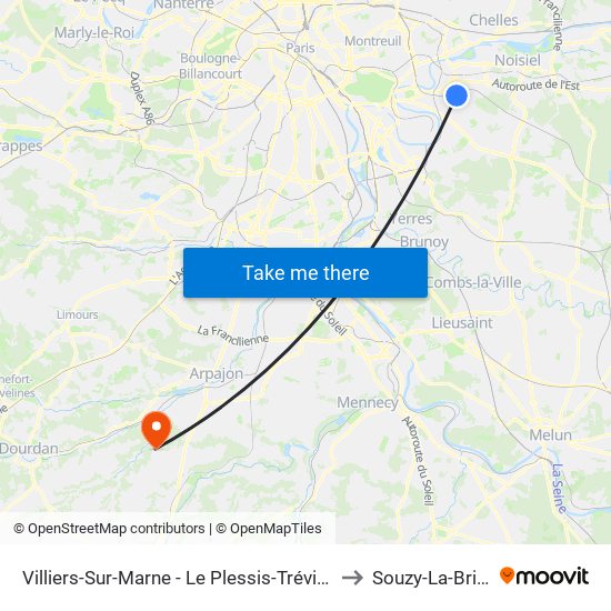 Villiers-Sur-Marne - Le Plessis-Trévise RER to Souzy-La-Briche map