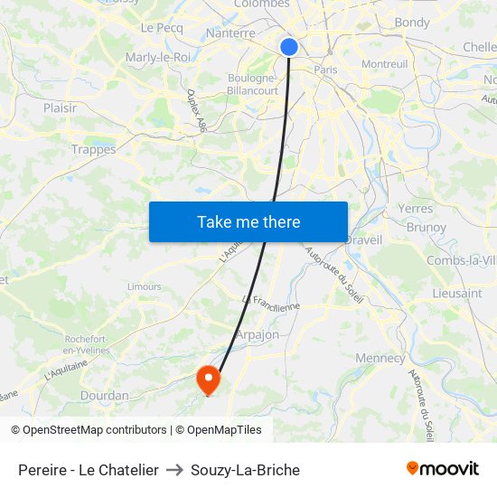 Pereire - Le Chatelier to Souzy-La-Briche map