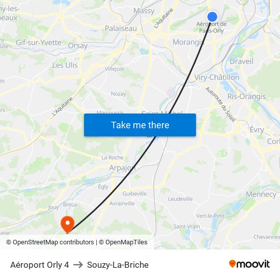 Aéroport Orly 4 to Souzy-La-Briche map