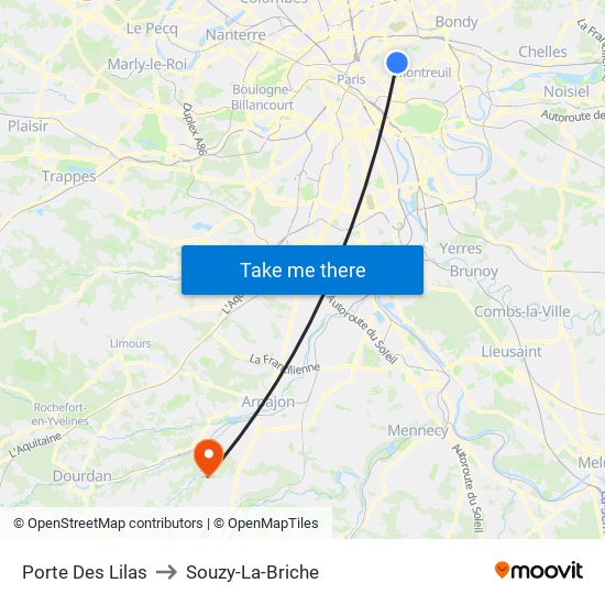 Porte Des Lilas to Souzy-La-Briche map