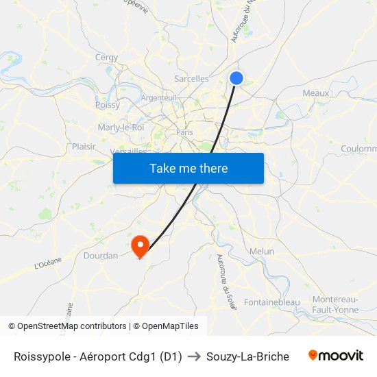 Roissypole - Aéroport Cdg1 (D1) to Souzy-La-Briche map