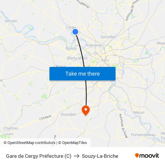 Gare de Cergy Préfecture (C) to Souzy-La-Briche map