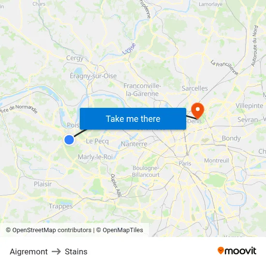 Aigremont to Stains map