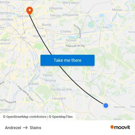 Andrezel to Stains map