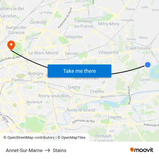 Annet-Sur-Marne to Stains map