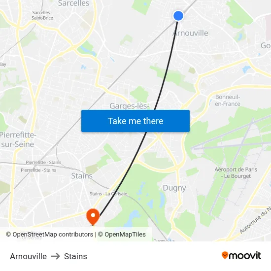 Arnouville to Stains map