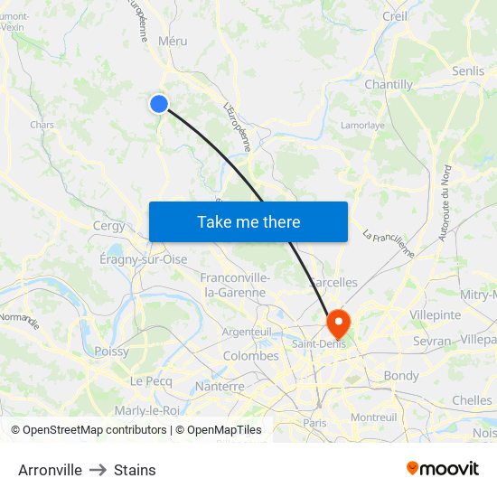 Arronville to Stains map