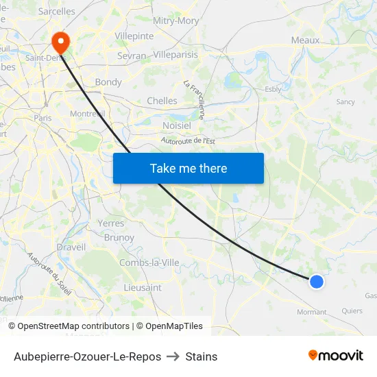 Aubepierre-Ozouer-Le-Repos to Stains map