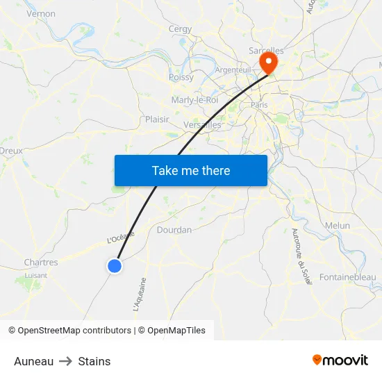 Auneau to Stains map