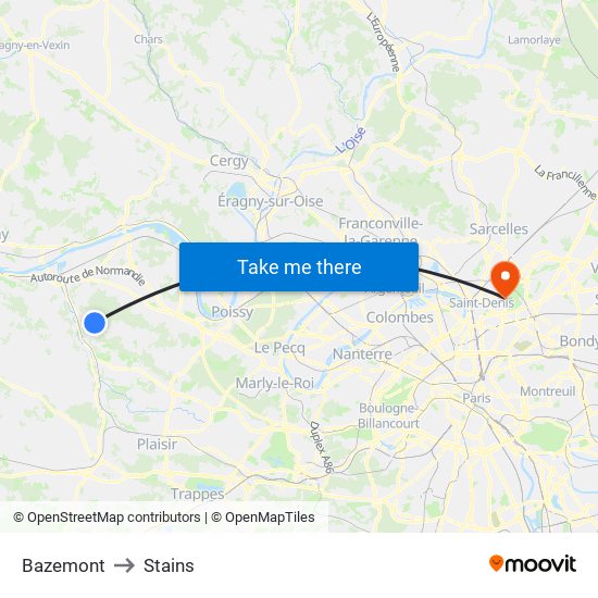 Bazemont to Stains map