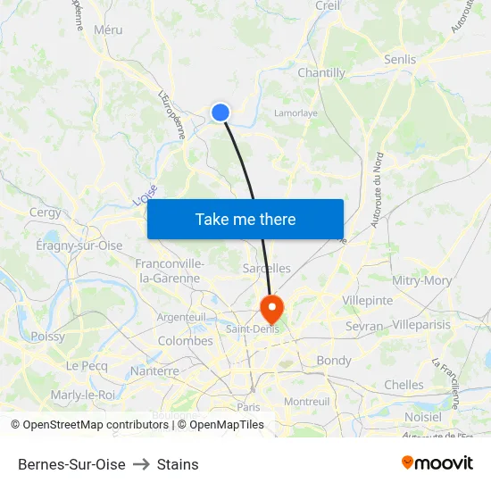 Bernes-Sur-Oise to Stains map