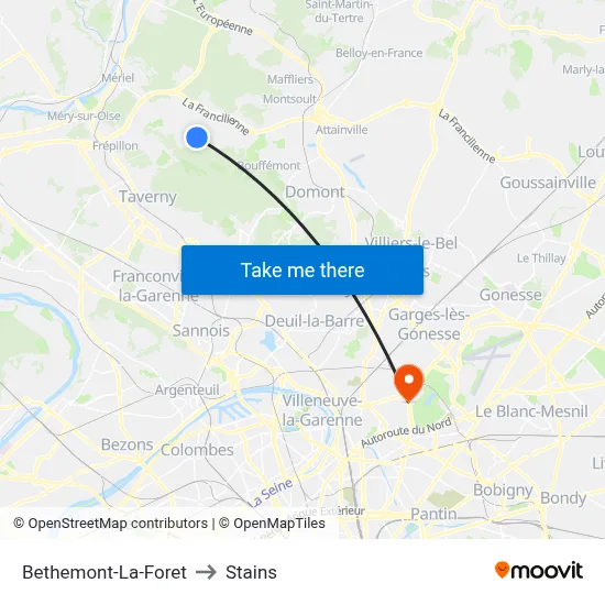 Bethemont-La-Foret to Stains map