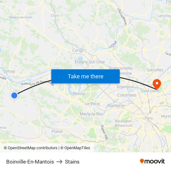 Boinville-En-Mantois to Stains map