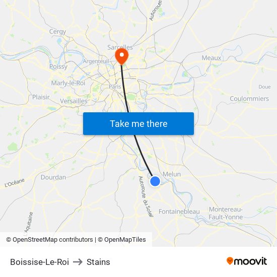 Boissise-Le-Roi to Stains map