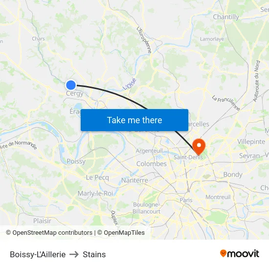 Boissy-L'Aillerie to Stains map